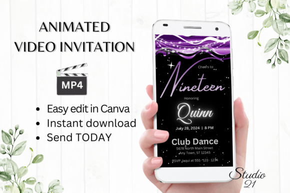19 Birthday Invitation: Instant Animated Video Invites