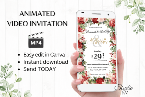 Red Roses Wedding Brunch Invite W9440: Your Elegant Digital Solution
