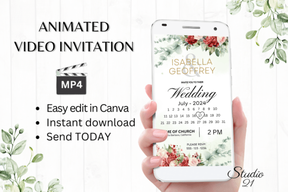 Red Roses Wedding Invitation W8442B: A Modern Digital Template