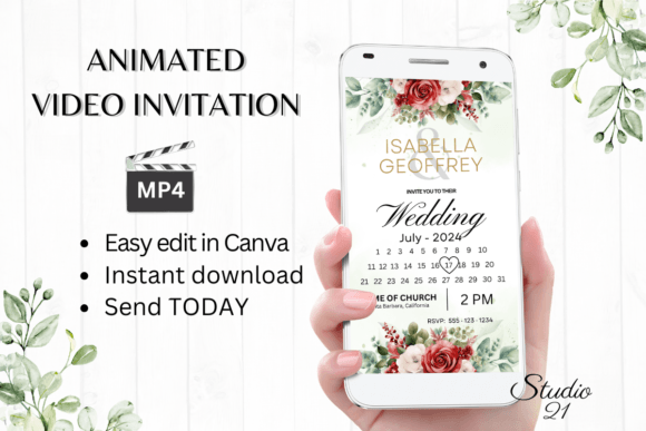 Red Roses Wedding Invitation W8448B: Elegant Digital Template Guide